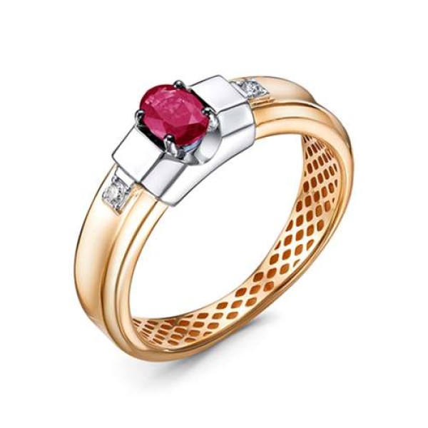 кольцо. Комбинированное  Золото 585. Рубин, бриллиант.